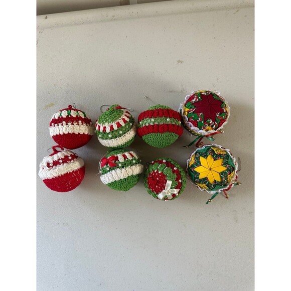 Handmade Lot Of 8 Crochet Quilted Folded Star Knitted Christmas Ornament Balls - Picture 1 of 2